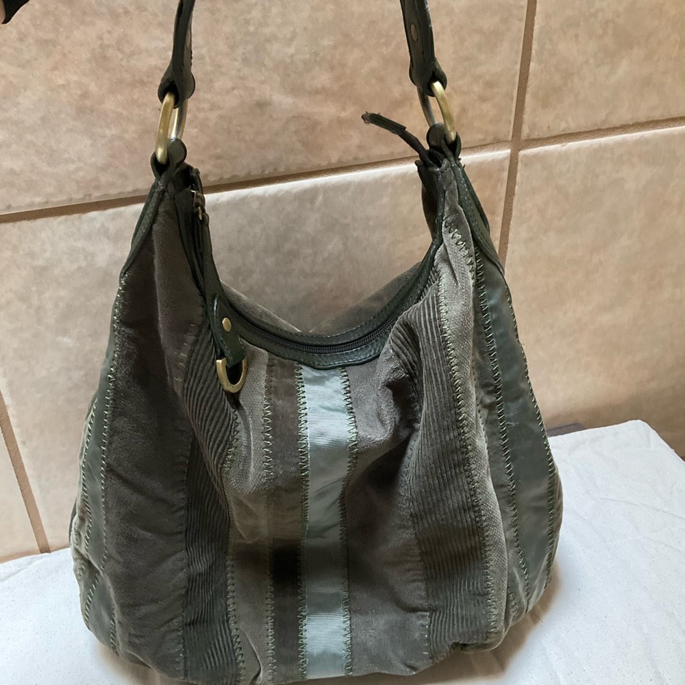 *REHAB* Tommy Hilfiger Vintage y2k bag Olive GREEN stripped Satchel Handbag - Picture 9 of 16